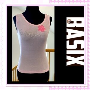 “Basix U.S.A” Pastel Pink Rhinestone Embellished Rib-Knit Tank Top